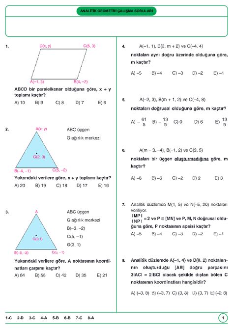 TYT Matematik Analitik Geometri Konuları ve Soruları